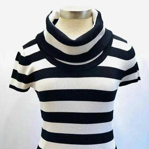 INC Women Short Sleeve Pullover Turtleneck Striped Black/White Sweater Size PM - Picture 11 of 13